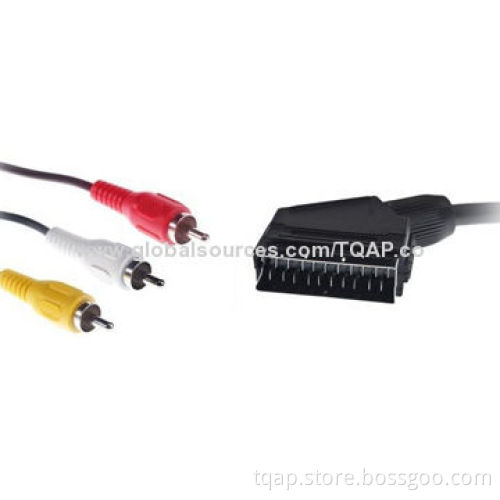 SCART male 21-pin to 3 x cinch male (sound L + R: white/red and video yellow) cable